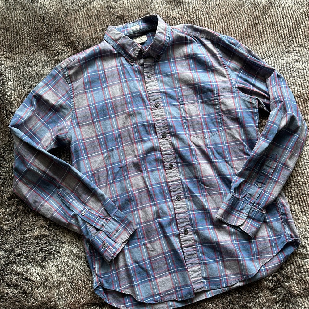J. Crew Gray and Blue Plaid Button Down Shirt